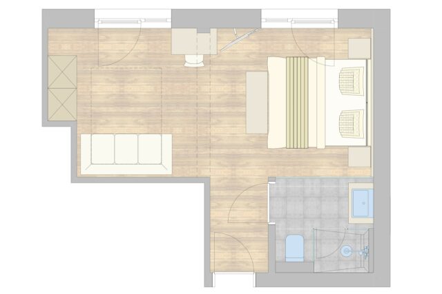 Grundriss einer modernen Wohn- und Schlaffläche