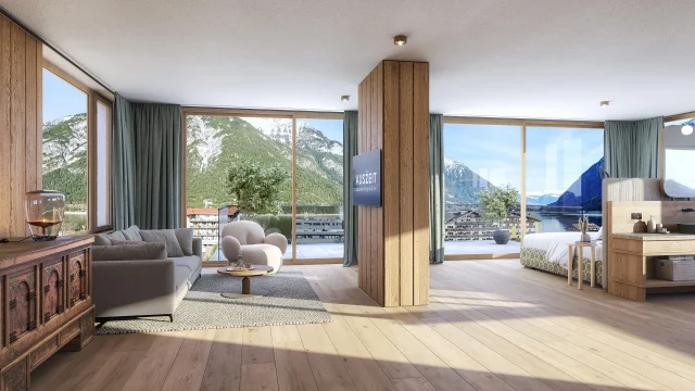 Gemütlicher Raum mit Blick auf die Berge