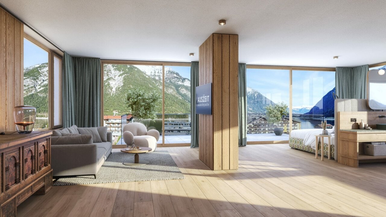 Gemütlicher Raum mit Blick auf die Berge